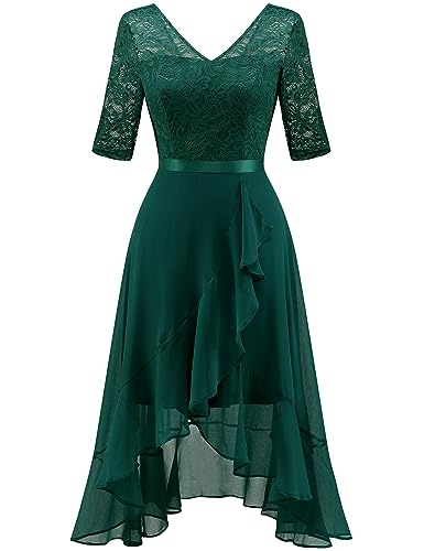 Dressystar Damen Elegante Cocktailkleider Vokuhila Hochzeit Kurz Abendkleid Festliche Brautjungfernkleid mit Ärmeln Dunkelgrün L von Dressystar