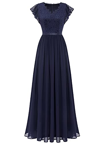 Dressystar Damen Festlich Floral Spitze Abendkleider Eleganz Bodenlang Cocktailkleid Brautjungfer Kleid Marineblau L von Dressystar