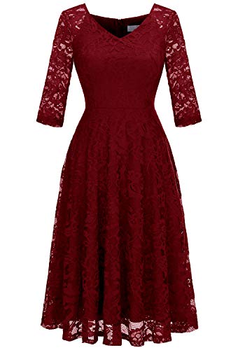 Dressystar Damen Festlich Spitzenkleid Sommer Abendkleid Kurz Ballkleider Weihnachten Party Kleid Dunkelrot 3XL von Dressystar