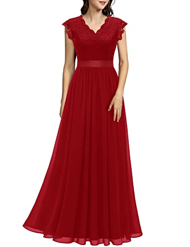 Dressystar Damen Festliche Abendkleid Elegant für Hochzeit Bodenlang Ballkleider Maxi Cocktailkeider Weihnachten Kleid Rot L von Dressystar