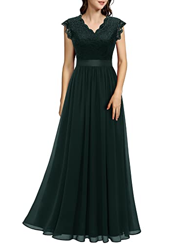 Dressystar Damen Festliche Abendkleid Lang Elegant für Hochzeit Spitze Chiffon Maxi Ballkleider Abschlusskleider Dunkelgrün L von Dressystar