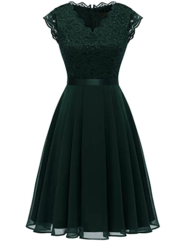Dressystar Damen Festliche Cocktailkleider V-Ausschnitt Abendkleider Elegant Hochzeit Spitzenkleid Dunkelgrün L von Dressystar