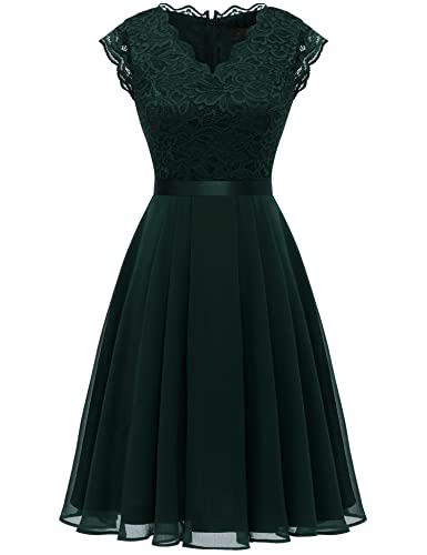 Dressystar Damen Festliche Cocktailkleider V-Ausschnitt Abendkleider Elegant Hochzeit Spitzenkleid Dunkelgrün XL von Dressystar