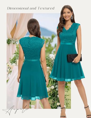 Dressystar Damen Festliche Cocktailkleider V-Ausschnitt Abendkleider Elegant Hochzeit Spitzenkleid Peacock XS von Dressystar