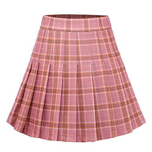 Dressystar Damen Kariert Faltenrock Schulmädchen Basic Karo Tartan Mini Gefaltet Rock Rosa Gelb Plaid S von Dressystar