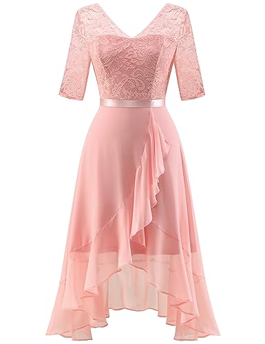 Dressystar Damen Sommerkleid Knielang Abendkleider Elegant für Hochzeit Brautjunferkleid Kurzarm Partykleid Blush L von Dressystar