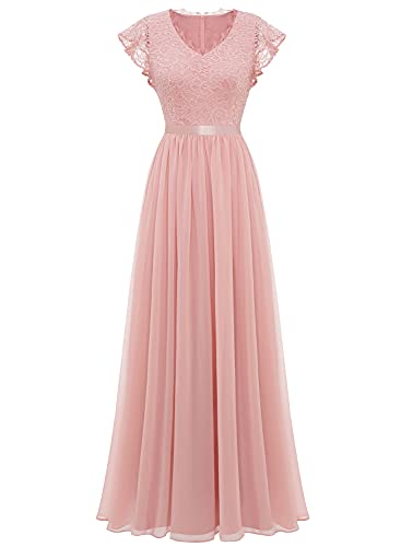 Dressystar Damen Spitzenkleid Elegant Hochzeitskleid Brautjungfernkleid Chiffon Maxikleid Sommerkleider Blush XXL von Dressystar