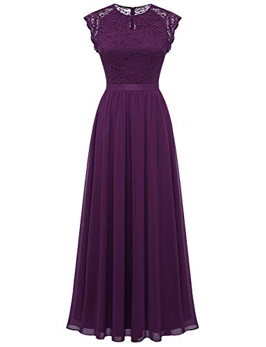 Dressystar Damen Spitzenkleid Hochzeit Brautjungfer Kleid Lang Chiffon Party Abendkleider Grape XXL von Dressystar