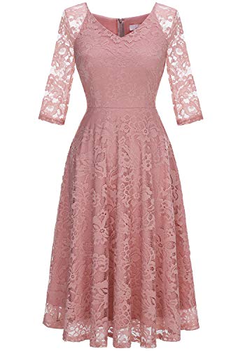Dressystar Damen V-Ausschnitt Kurz Brautjungfer Kleid Festlich Party Floral Cocktailkleid Ballkleid Blush L von Dressystar