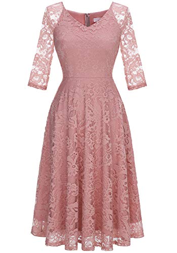 Dressystar Damen V-Ausschnitt Kurz Brautjungfer Kleid Festlich Party Floral Cocktailkleid Ballkleid Blush S von Dressystar