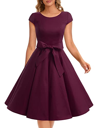 Dressystar Damen Vintage 50er Cap Sleeves Dot Einfarbig Rockabilly Swing Kleider S Burgundy von Dressystar