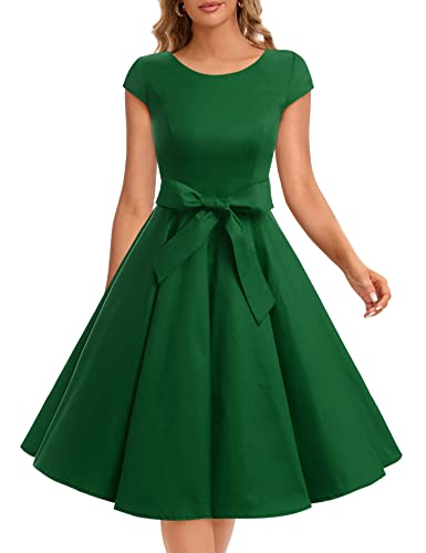 Dressystar Damen Vintage 50er Cap Sleeves Dot Einfarbig Rockabilly Swing Kleider XXL Armeegrün von Dressystar