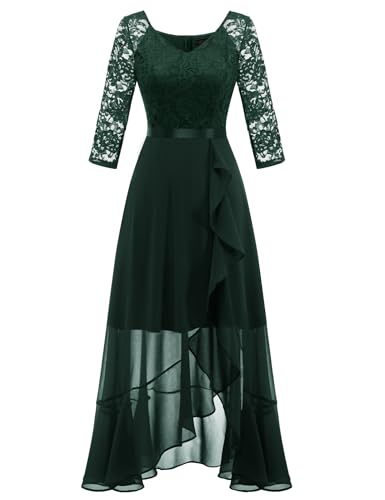 Dressystar Damen Vokuhila Abendkleid Elegant 3/4 Ärmel Cocktailkleider V-Ausschnitt Kleid Hochzeit Brautjungfernkleider Lang Dunkelgrün XL von Dressystar