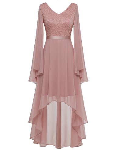 Dressystar Damen Vokuhila Abendkleider Elegant für Hochzeit Brautjungfernkleider Lang mit Ärmeln Blush XXL von Dressystar