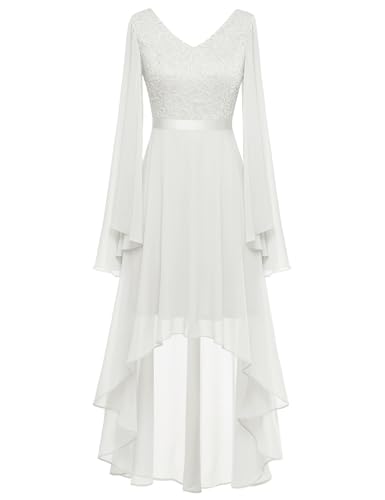 Dressystar Damen Vokuhila Abendkleider Elegant für Hochzeit Brautjungfernkleider Lang mit Ärmeln Weiß XXL von Dressystar