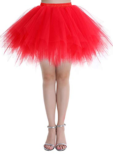 Dressystar LXQC Petticoats Minirock Kurz Unterrock Tutu Unregelmäßig Tüll Damen Mädchen Ballettrock Multi-Schichten Rot M von Dressystar