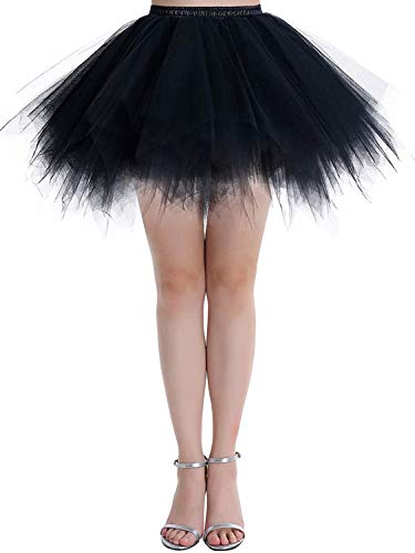 Dressystar LXQC Petticoats Minirock Kurz Unterrock Tutu Unregelmäßig Tüll Damen Mädchen Ballettrock Multi-Schichten Schwarz M von Dressystar