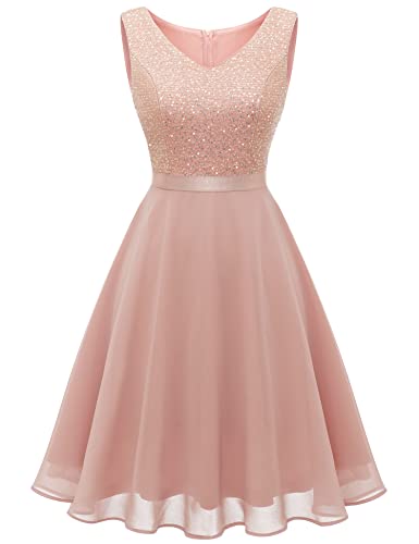 Dressystar Paillettenkleid Damen Elegant Glitzer Cocktailkleid Sommer Jugendweihes Kleid Brautkleid Partykleid Blush L von Dressystar