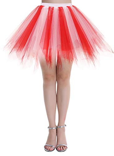 Dressystar LXQC Petticoats Minirock Kurz Unterrock Tutu Unregelmäßig Tüll Damen Mädchen Ballettrock Multi-Schichten Rot Weiß L von Dressystar