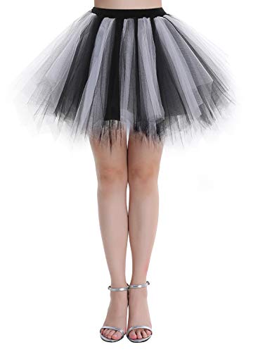 Dressystar LXQC Petticoats Minirock Kurz Unterrock Tutu Unregelmäßig Tüll Damen Mädchen Ballettrock Multi-Schichten Schwarz Weiß L von Dressystar