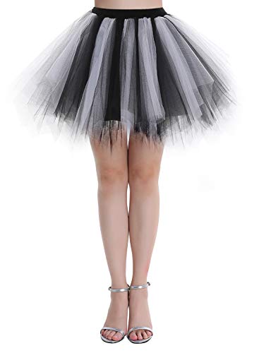 Dressystar LXQC Petticoats Minirock Kurz Unterrock Tutu Unregelmäßig Tüll Damen Mädchen Ballettrock Multi-Schichten Schwarz Weiß XL von Dressystar