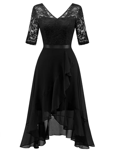 Dressystar Schwarzes Kleid Damen Abendkleid Lang Elegant A Linie Cocktailkleid Spitze Chiffon Weihnachtskleid Party Ballkleid Schwarz M von Dressystar