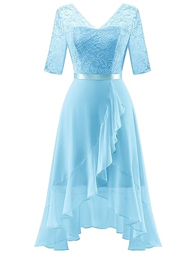 Dressystar Sommerkleid Damen Knielang Elegant Cocktailkleid Abendkleider A-Linie Hochzeitsgäste Chiffon Kleider Hellblau L von Dressystar