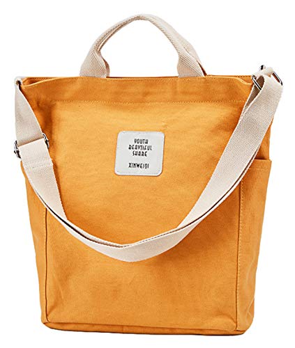 Dreubea Damen Casual Tote Schultertasche Canvas Crossbody Geldbörse Große Arbeitshandtasche, Gelb (gelb), Large von Dreubea