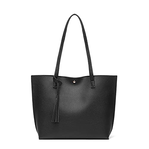 Dreubea Damen Schultertasche aus weichem Kunstleder, große Kapazität, Quasten-Handtasche, Schwarz, Größe S, Small von Dreubea