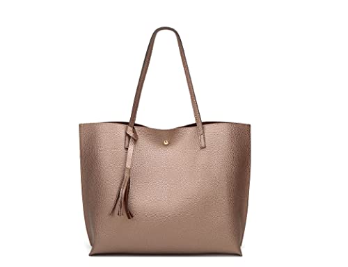 Dreubea Damen-Schultertasche aus weichem Kunstleder mit großer Kapazität und Quaste, bronze, Medium von Dreubea