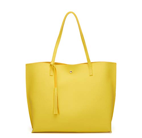 Dreubea Damen Weiche Kunstleder Tote Schultertasche Große Kapazität Quaste Handtasche, Gelb (gelb), Large von Dreubea