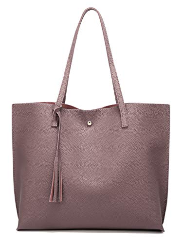 Dreubea Damen Weiche Kunstleder Tote Schultertasche Große Kapazität Quaste Handtasche, Pink (Dunkelrosa), Medium von Dreubea