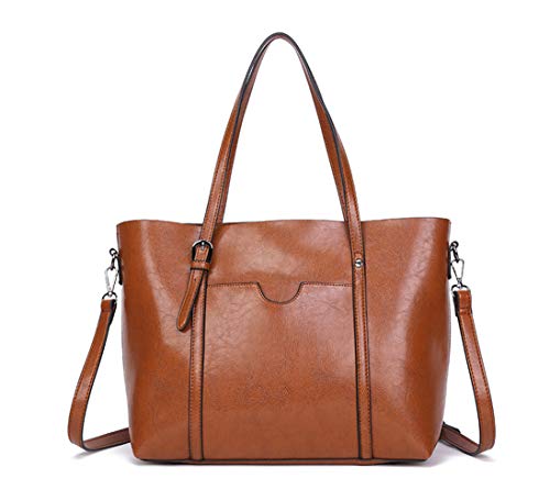 Dreubea Damen Weiches Leder-Handtaschen-große Kapazität Tote-Schulter-Umhängetasche Tasche X-Large Braun von Dreubea