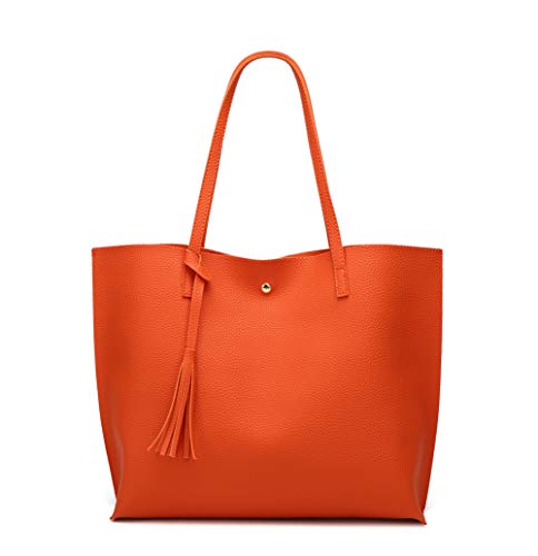 Dreubea Schultertasche Damen aus weichem Kunstleder mit Quasten, Gelb (Orange), Medium von Dreubea