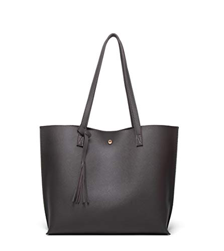 Dreubea Schultertasche Damen aus weichem Kunstleder mit Quasten, Grau (dunkelgrau), Medium von Dreubea