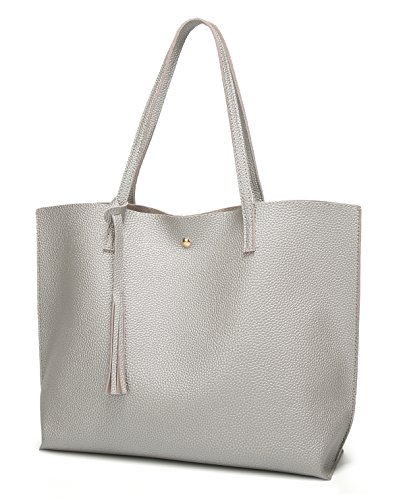 Dreubea Damen Schultertasche aus weichem Kunstleder, große Kapazität, Quasten-Handtasche, silber, Einheitsgröße von Dreubea