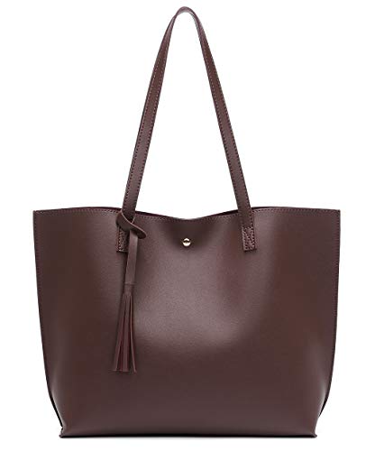 Dreubea Damen Weiche Kunstleder Tote Schultertasche Große Kapazität Quaste Handtasche, (Kaffee-Uni), Large von Dreubea