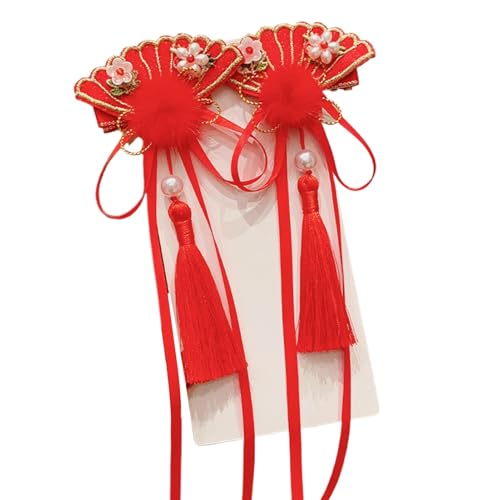 Dreuhuing Chinesische Neujahrs-Haarspangen,Chinesische Haarnadeln - Haarspange im chinesischen Stil, rote Haarschleifen mit Quasten - Frohes Neues Jahr Haarschmuck für Muttertag, Geburtstag, Kinder, von Dreuhuing