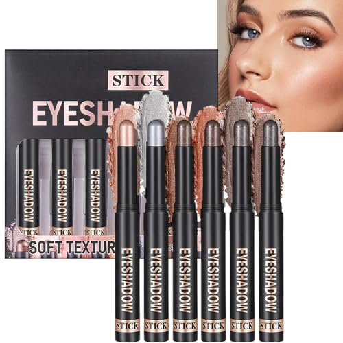 Dreuhuing Lidschatten Stift, 6 Stück Creme Lidschatten Stifte, Langlebig Mit Schimmer Wasserdichter Applikator Party Geburtstag von Dreuhuing