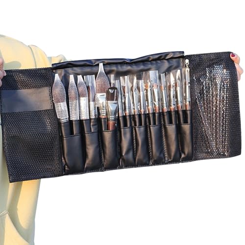 Dreuhuing Make-up-Pinsel-Tasche, Make-up-Pinsel-Tasche, Aufrollbarer Make-up-Pinsel-Organizer, Aufbewahrungstasche für Kosmetikpinsel, tragbare Tasche, Künstler-Kosmetiketui für Damen von Dreuhuing