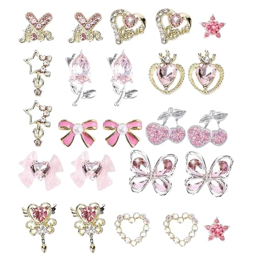 Dreuhuing Nagel Deko - 3D Nageldesign Dekoration Set - Schleifen Schmetterlinge Herzen Kirschen Blumen Strasssteine Charmes Für Maniküre Anfängerinnen Frauen Nagelaccessoires von Dreuhuing