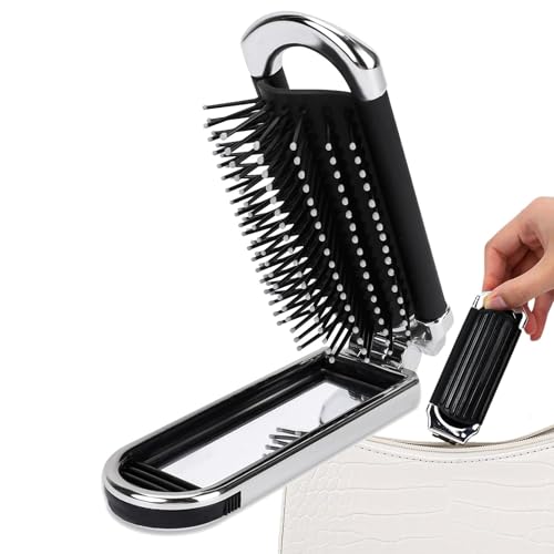 Dreuhuing Reisenbürste, Reise Haarbürste - Faltbares Haar entwirrend Pinsel mit Spiegel | Taschengröße Styling -Accessoires für Frauen Mädchen Home Travel Fitnessstudio -Geldbörse von Dreuhuing