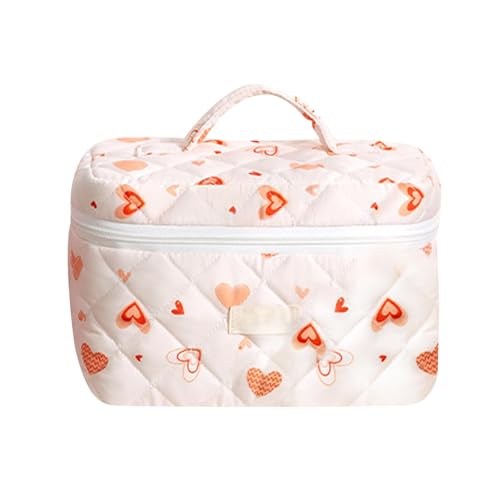 Kosmetiktasche Damen Reise, Gesteppte Makeup Tasche Aus Baumwolle, Makeup Bag Aesthetic Gesteppte Kulturtasche mit Blumen Muster, Multifunktionaler Tragbare Kosmetiktasche mit Reißverschluss von Dreuhuing