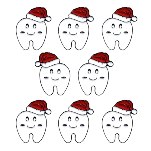 Dreuyet 8 Stück Zahn-Brosche für Damen, Anstecknadel, niedlich, kreativ, Molar, Emaille, lustig, glückliche Zahnbürste, Masken, Fliege, Weihnachtsmütze, Zahnarzt, Cartoon, Krankenschwester-Brosche von Dreuyet