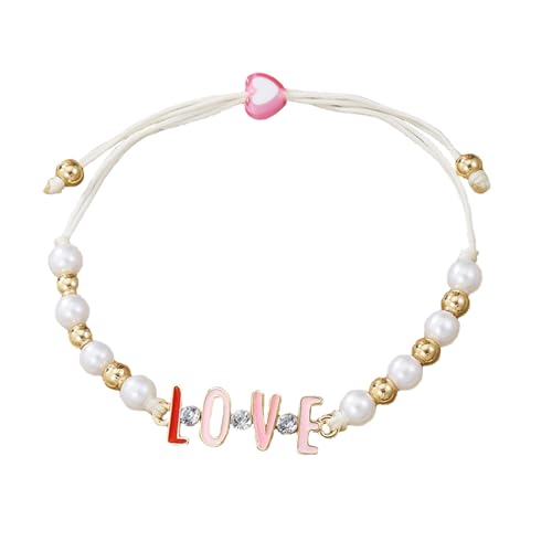 Dreuyet Herz-Armbänder für Frauen, einfaches rotes Liebesherz, Xoxo, künstliche Perlenarmband, handgefertigt, charmant, gewebt, verstellbares Armband, Medium, Kunstperlen, Kein Edelstein von Dreuyet