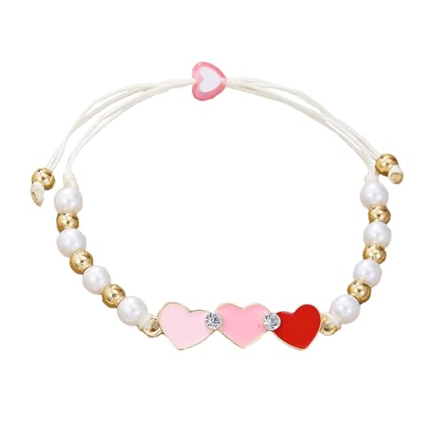 Dreuyet Herz-Armbänder für Frauen, einfaches rotes Liebesherz, Xoxo, künstliche Perlenarmband, handgefertigt, charmant, gewebt, verstellbares Armband, Medium, Kunstperlen, Kein Edelstein von Dreuyet