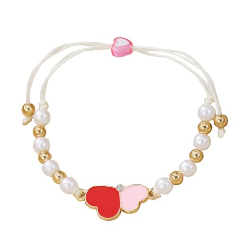 Dreuyet Herz-Armbänder für Frauen, einfaches rotes Liebesherz, Xoxo, künstliche Perlenarmband, handgefertigt, charmant, gewebt, verstellbares Armband, Medium, Kunstperlen, Kein Edelstein von Dreuyet