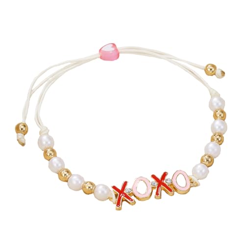 Dreuyet Herz-Armbänder für Frauen, einfaches rotes Liebesherz, Xoxo, künstliche Perlenarmband, handgefertigt, charmant, gewebt, verstellbares Armband, Medium, Kunstperlen, Kein Edelstein von Dreuyet