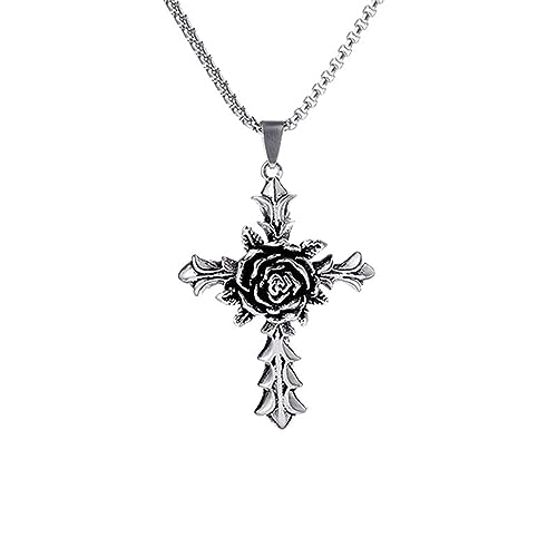 Dreuyet Rosenkreuz Halskette - Gothic & Hip Hop Edelstahl Kreuz Halskette für Damen & Herren, Edelstahl, Kein Edelstein Dreuyet Rosenkreuz Halskette - Gothic & Hip Hop Edelstahl Kreuz Halskette für Damen & Herren, Edelstahl, Kein Edelstein von Dreuyet