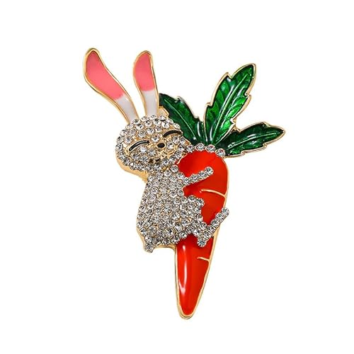 Dreuyet Strass-Brosche für Damen, Kristall, Hase, Tier-Brosche, zierlich, niedlich, Kaninchen, Karotte, Anstecknadeln, Ostern, Party, Anstecknadel, modisches Gentleman-Accessoire, Schmuck, Middle von Dreuyet